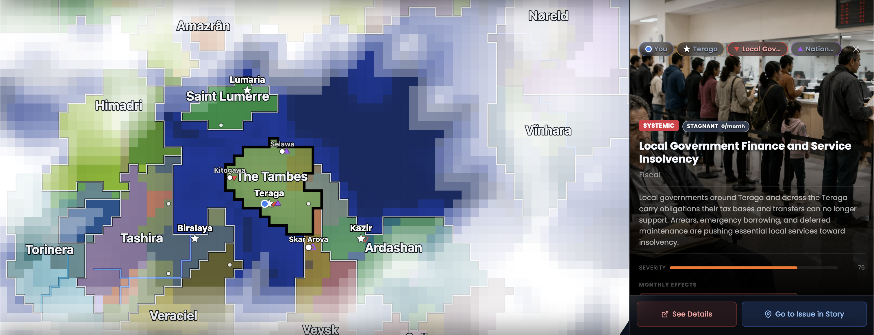 The Tambes and surrounding countries, with a local government crisis open in Teraga.