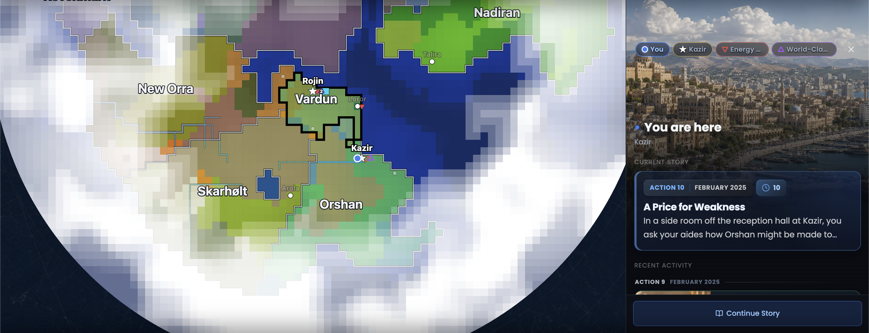 Vardun and its neighbours, with the current Story open in Kazir.